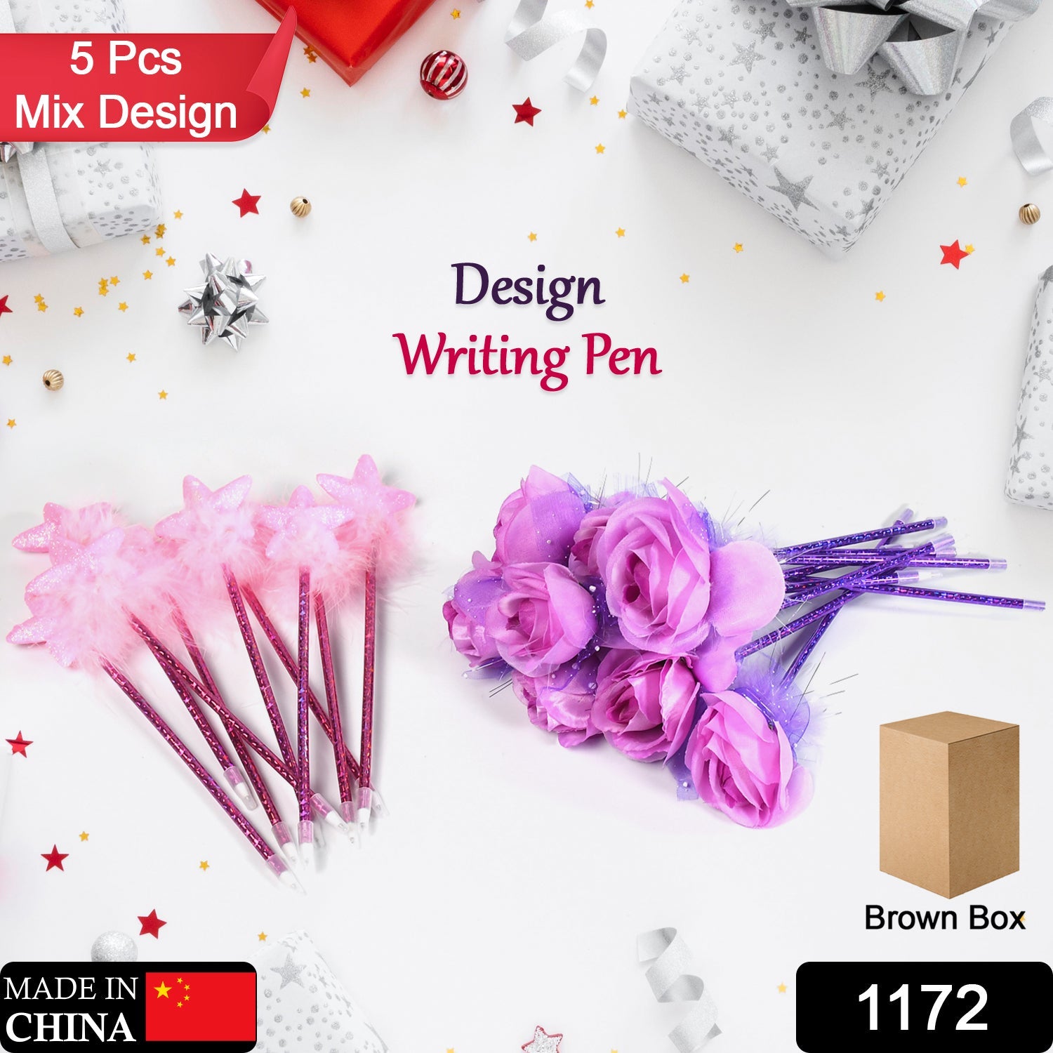 1172 Fashion Rose Flower & Star Design Ball Pen Smooth Writing For Wedding , Events & Multiuse Pen ( Set Of 5pc) DeoDap 1172 Fashion Rose Flower & Star Design Ball Pen Smooth Writing For Wedding , Events & Multiuse Pen ( Set Of 5pc) DeoDap